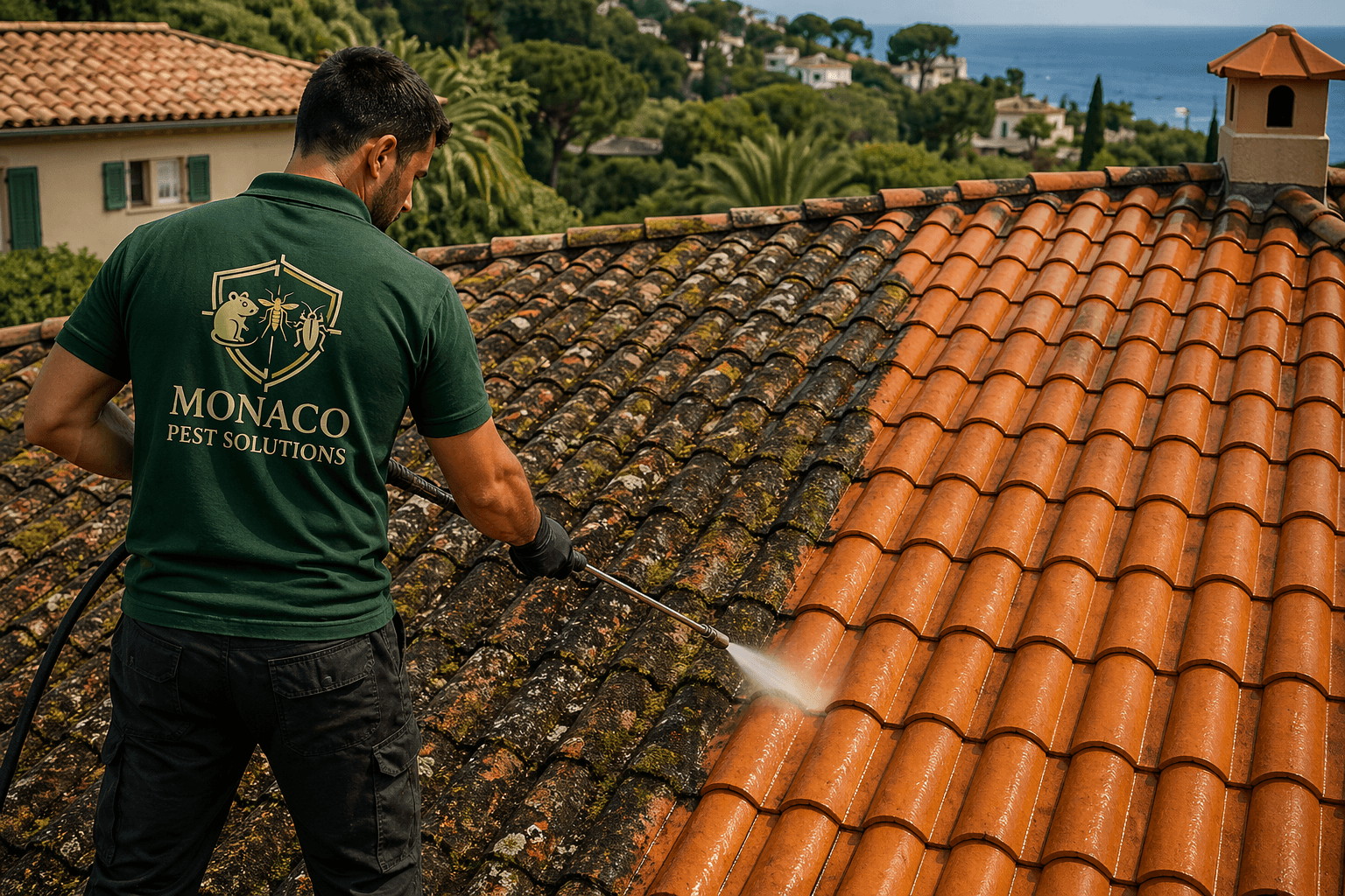 Démoussage et nettoyage de toiture sur la Riviera